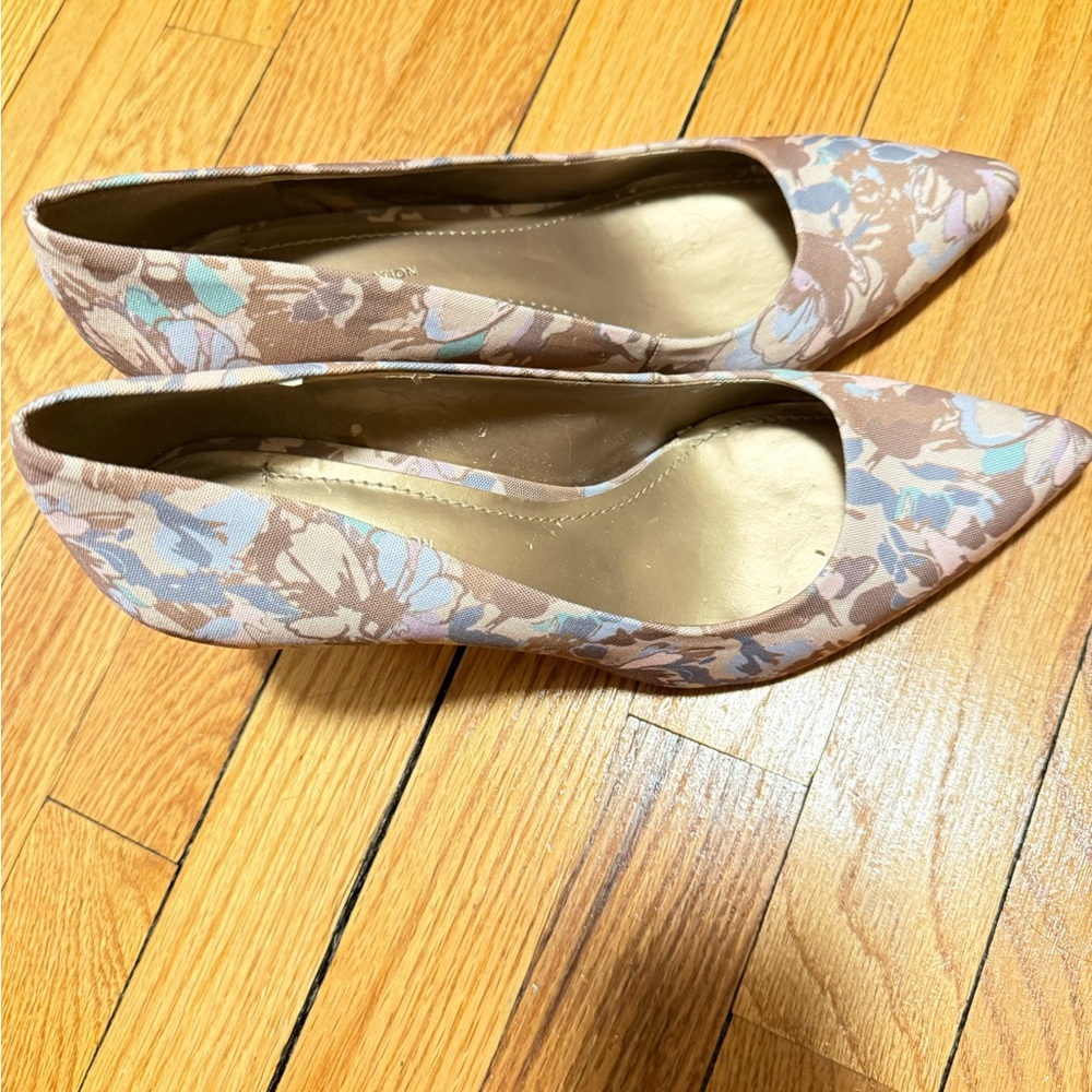 BCBGeneration Floral Canvas Pumps in Beige and Light Blue